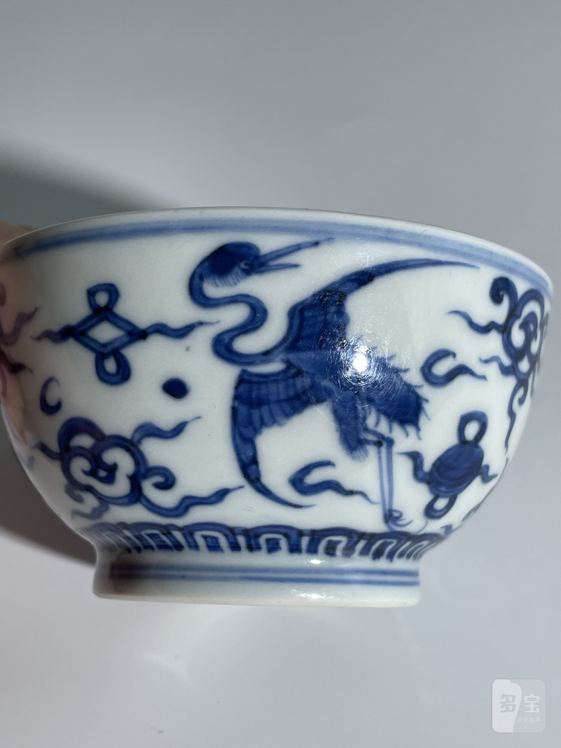 清康熙 青花仿嘉窑云鹤纹碗 - 图5